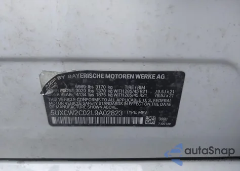 2020 BMW X7 xDrive40I z USA, uszkodzony, nr VIN 5UXCW2C02L9A02823